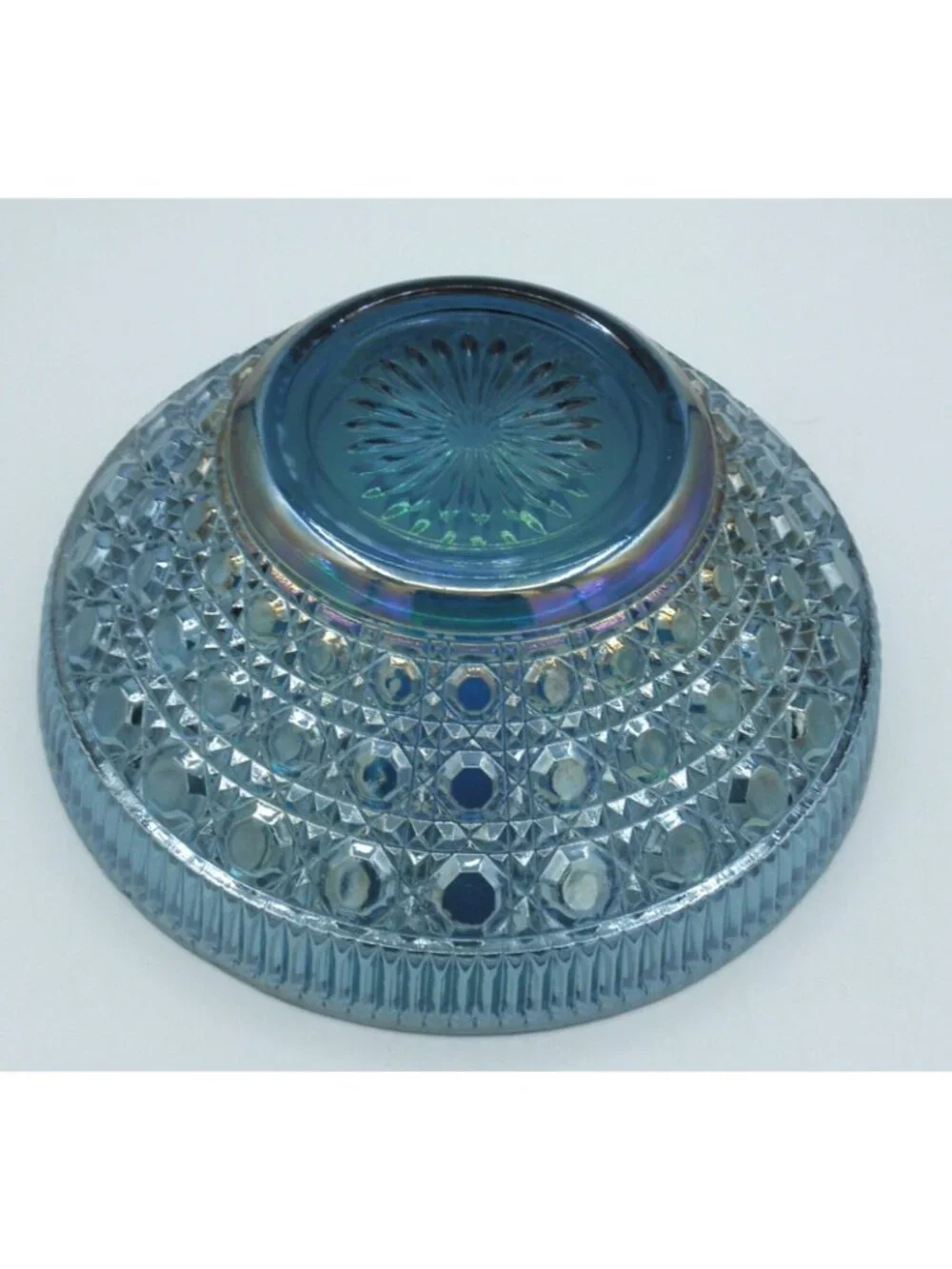 Iridescent Blue Carnival Glass 10 Inch Bowl Indiana Glass Windsor Pattern